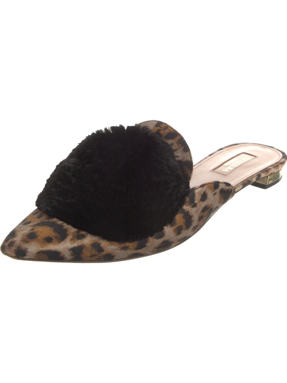 Aquazzura Powder Puff Pom Pom Leopard-Print Mules Size 8.5